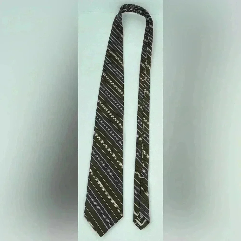 ROBERT TALBOT Estate NWT 100% Silk Necktie Brown Purple Tan Stripes For Mario's